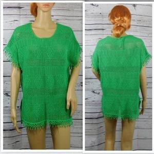 Kate & Mallory Designs Green Mixed Open Knit Lace Pullover Sweater Size L